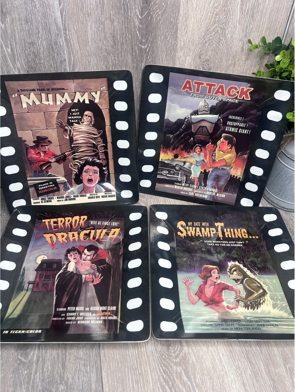 Mulberry Melamine Plates Set of 4 – Retro Horror Movie Film Strip Design